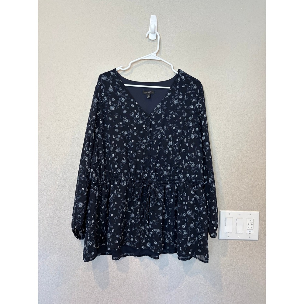 Lane Bryant Size 22 Black Floral Blouse Peplum Drawstring Top Whimsigoth Plus